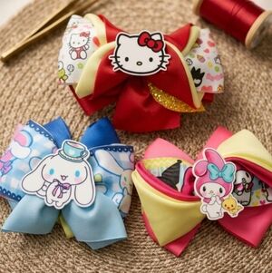 Set Of 3 Sanrio Character Hair Bows - Hello Kitty, Cinnamoroll, My Melody